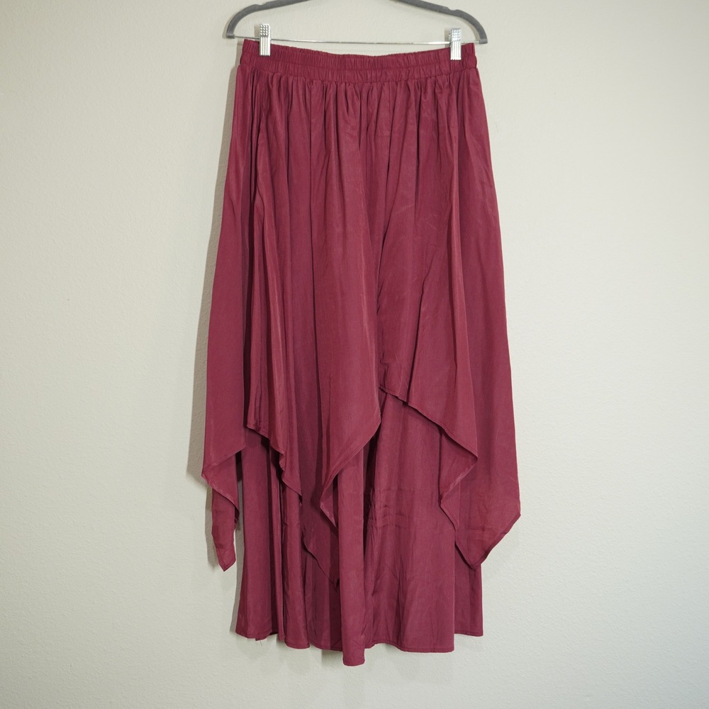 Scarlet Darkness Size Large Maxi Skirt Wine Red New Layered Handkerchief Hem